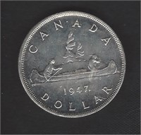 1947 CDN MAPLE LEAF ONE DOLLAR COIN