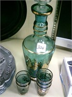 Vintage Brandy Bottle & Shot Glassses