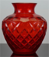 UNMARKED RED CUT GLASS BOWL VASE