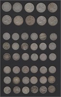 TRAY: APPROX. 46 PRE-1968 CDN 25 & 10 CENT COINS