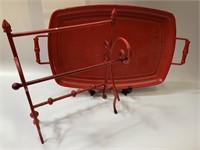 Red Metal Towel Rack and Tray