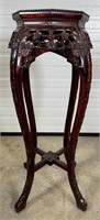 CHINESE CARVED HARDWOOD PLANT STAND W/STONE TOP