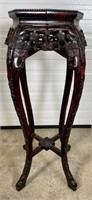CHINESE CARVED HARDWOOD PLANT STAND W/STONE TOP