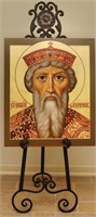 St. Nicholas Icon Russian Portrait & Metal Easel