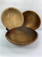 Three Vintage Wooden Dough Bowls