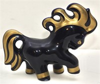 Russian Black & Gold Glazed Stylized Horse