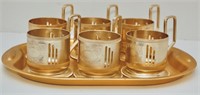 Gold Colored Glass Holders & Tray