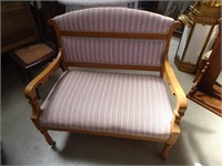 Wood Frame Padded Love Seat on Wheels