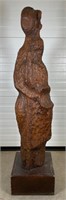UNSIGNED WOMAN WITH CELLO CARVED WOODEN STATUE