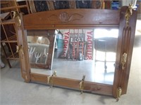 Wall Mirror with Brass Hat/Coat Hooks