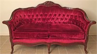 Kimball Velvet & Dark Wood Victorian Sofa