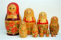 Vintage Set of Ten Russian Nesting Dolls