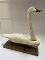 Carved Wooden Swan with Stand