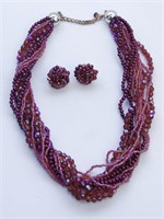 Red/Burgundy Bead Necklace/Earrings