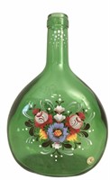 Vintage Hand Painted Green Bottle