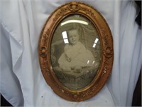 Vintage Photo in Oval Frame & Bowed Mirror