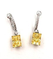 14K Gold Yellow Sapphire & Diamond Dangle Earrings