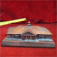 Vintage cast First national bank building bank.