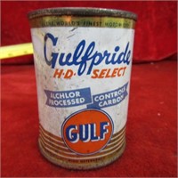 Vintage tin Gulf oil gulfpride can bank.