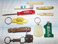 Key chains, tooth pick holder small screwdriver