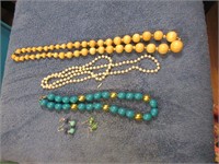 Jewelry Lot- Necklace  & Earrings- Blue & Yellow