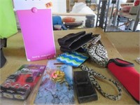 ASSORTED PHONE HOLDERS, LOCKS AND PERSONAL
