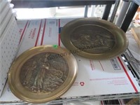 2 BRASS WALL HANGING PLATES SMALL 10 3/8"