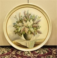 Vintage Round Framed Painting of Lilacs