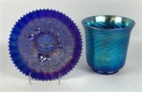 Carnival Glass Plate & Vase
