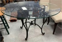 Glass Top Table with Scrolled Metal Base