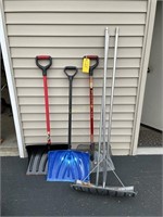 3-snow shovels; roof rake