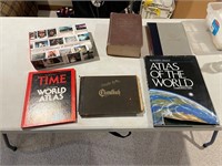 old books--9/11 book, world atlas, etc
