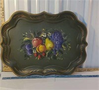Large green toleware tray