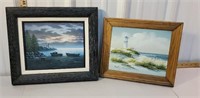 2 lighthouse oil paintings artist signed - Betty