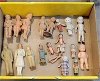 Box of dolls includes composition, bisque, etc