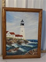 Lighthouse oil painting signed Gladys Bennett