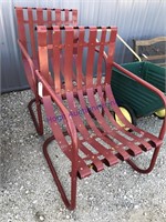 Pair, red metal chairs