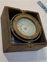 Compass in wooden dovetailed box
