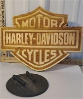 Harley-Davidson kickstand pad and wooden sign