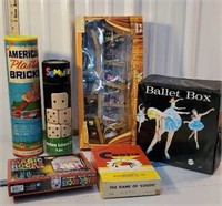 Box toys - ballet box doll case, cootie, wooden