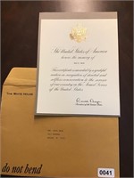 Memorial letter from Ronald Reagan