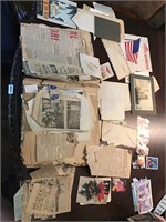 Vintage newspaper clippings, card, letters etc