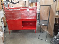 2 Red Metal Cabinets & 2 C End Tables