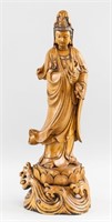 Chinese Wood Carved Guanyin Statue