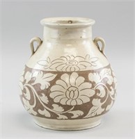 White and Brown Tone Ceramic Jar