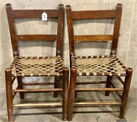 2 Vintage Wood Chairs Raw Hide Seats