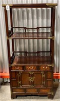 Vintage Asian Shelf Cabinet Drawers Brass Accents