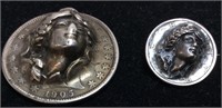 SCULPTURED 1905 1/2 DOLLAR & 1919 DIME PIN