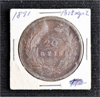 1891 20 REIS  PORTUGAL COIN