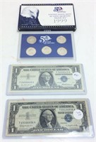 2 BLUE SEAL $1 BILLS 1957 & 57B, 199 PROOF